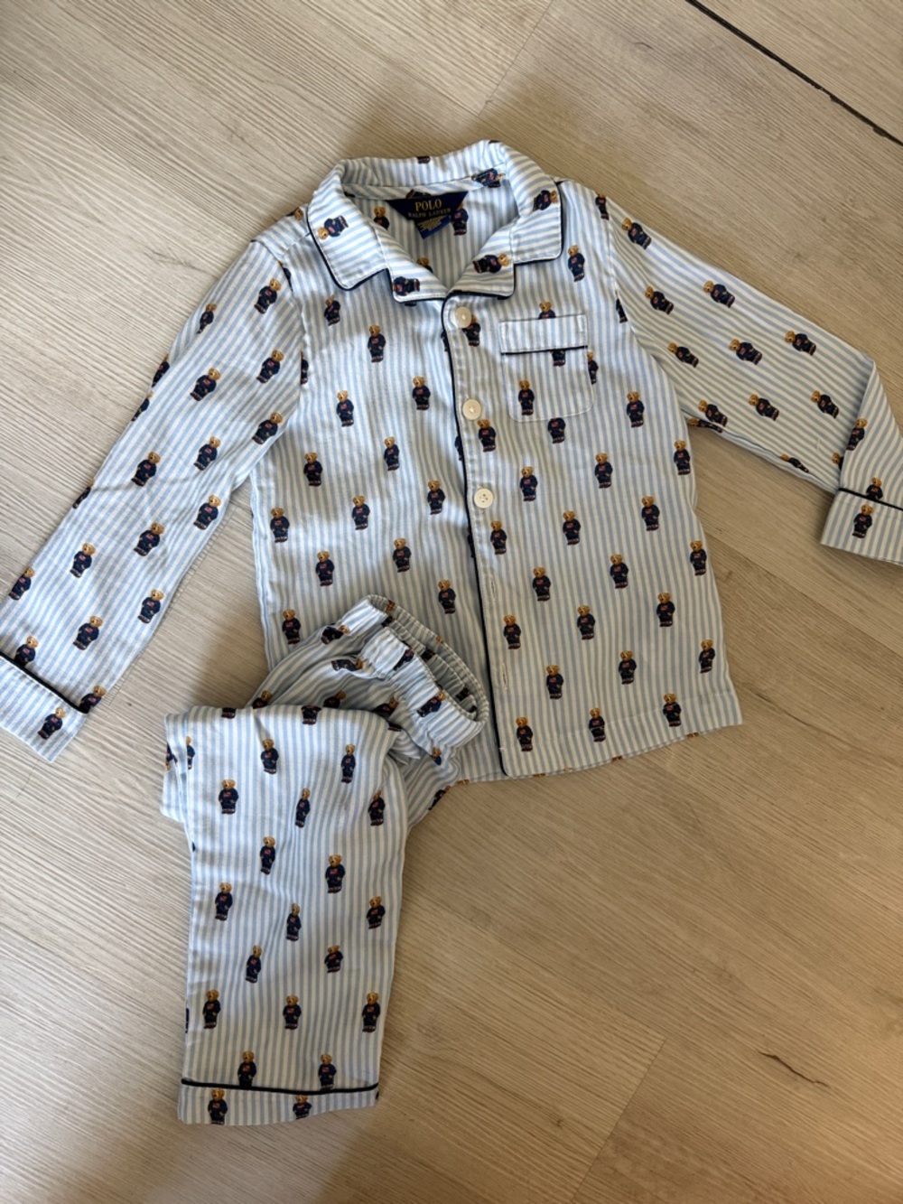 Polo by Ralph Lauren Blue Striped Bear-Print Kids Pajama Set